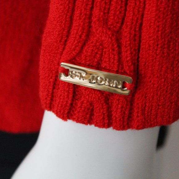 St. John Sport 1/4 Zip Knit Sweater Size Large Red Black Vintage - Picture 8 of 10